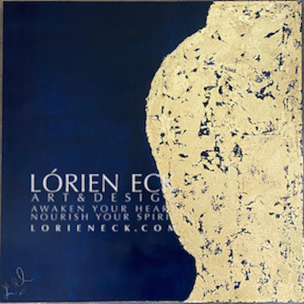 Image of Blue Gold Basic Goodness 4, a mixed media painting by Lorien Eck